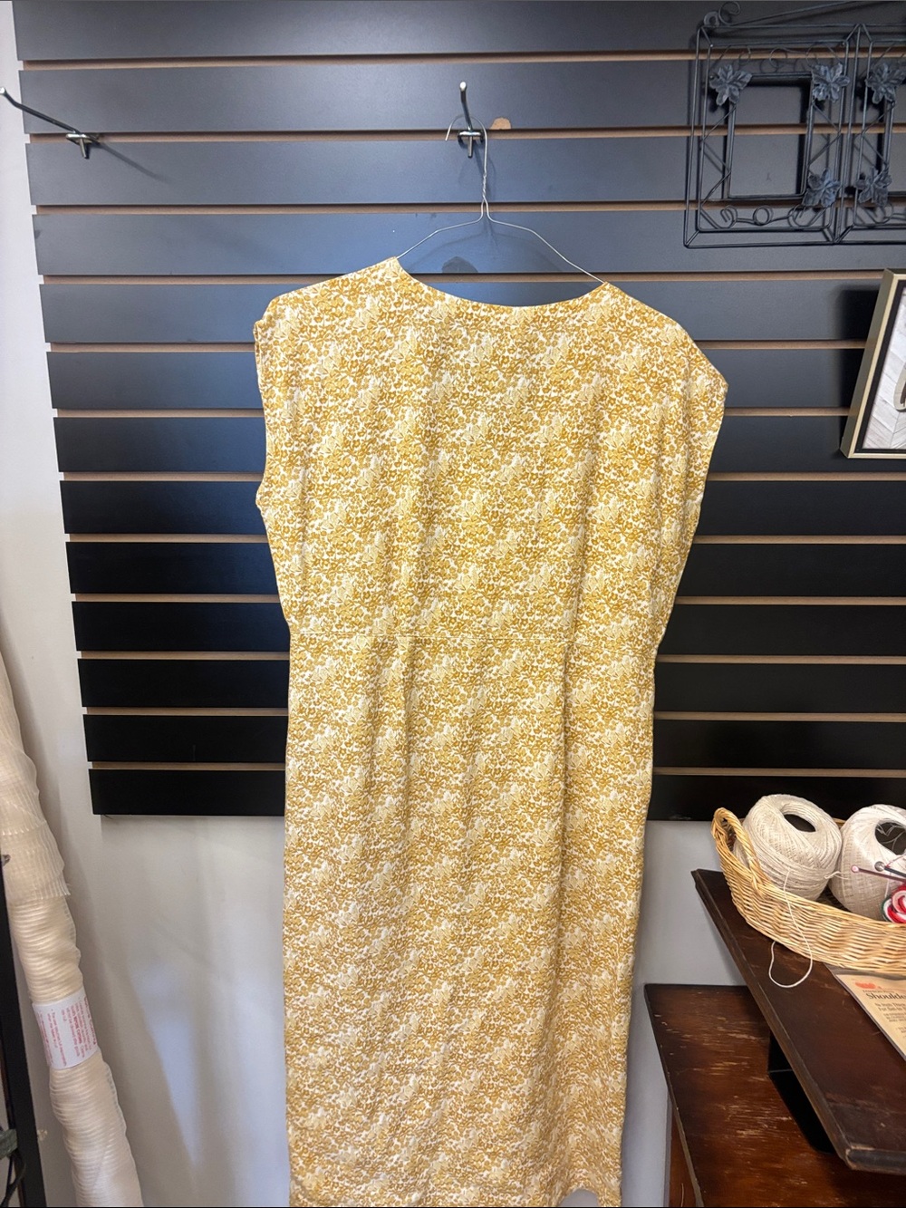 Garnet Hill Mustard Floral V-Neck Button-Front Midi Dress - Picture 3 of 3
